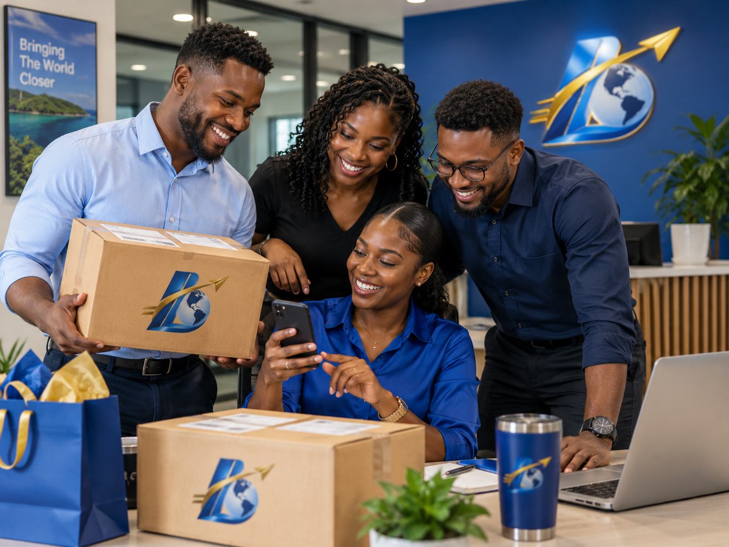 Young Jamaican professionals enjoying Legacy Shipping benefits